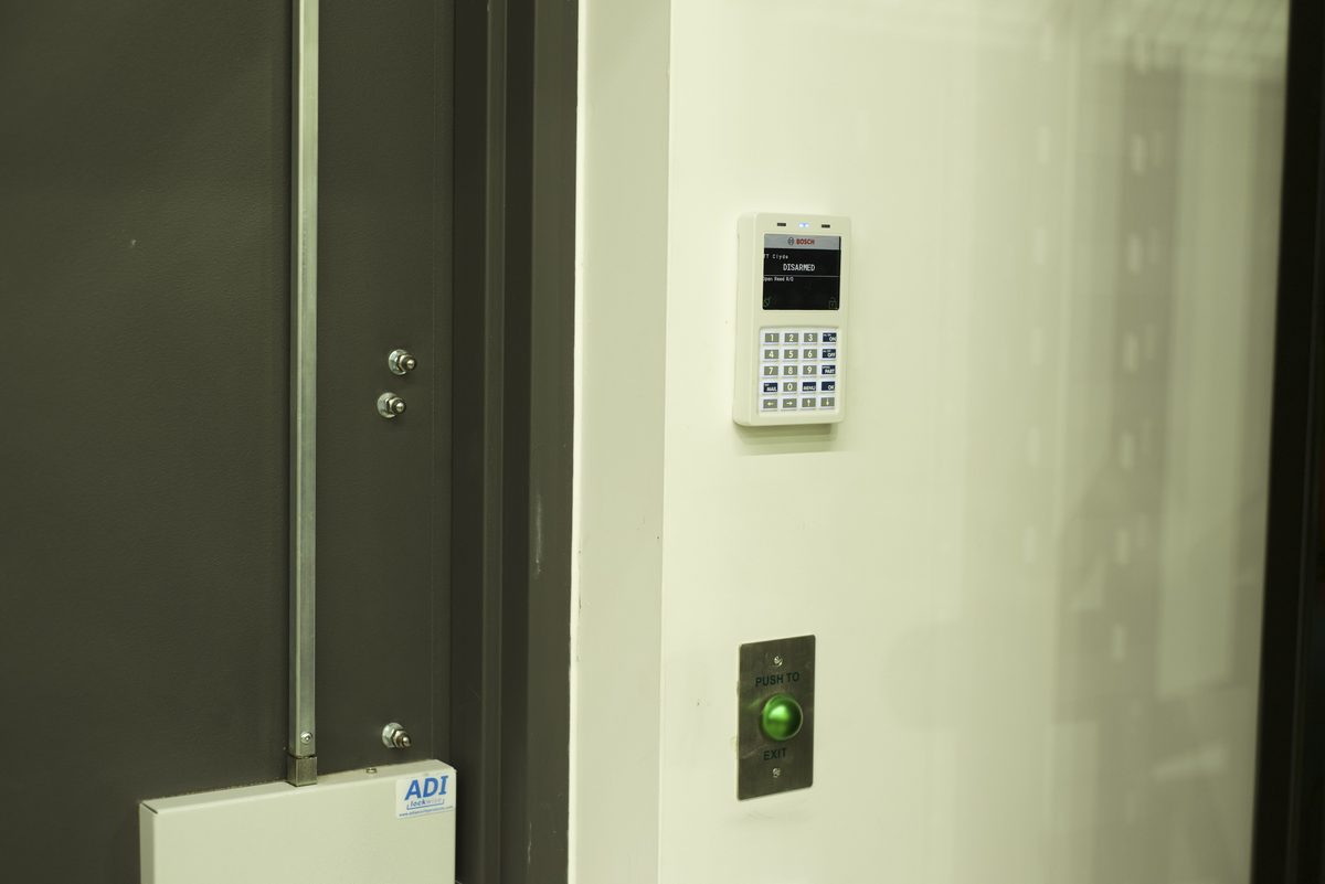 Access control keypad and door strike installed by EDN at Total Tools Clyde
