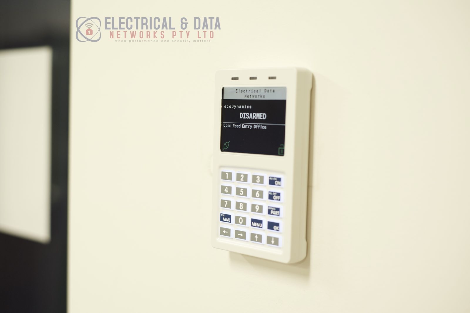 Access control keypad installed by Electrical and Data Networks